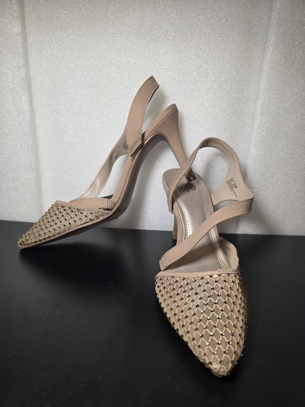 Beige Pointed Toe Slingback Heels